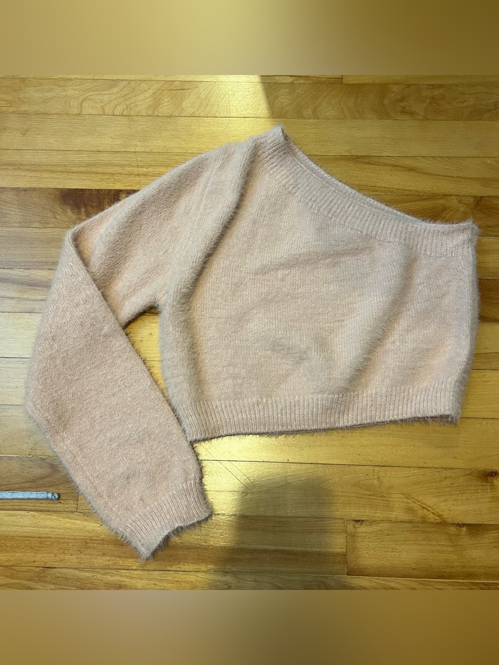 Soft Pink Cropped Fuzzy Sweater - Women